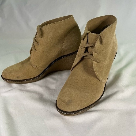 J.Crew Womens Size 7 Tan Macalister Wedge Heel Ankle Bootie Suede Boho Neutral - Picture 1 of 9